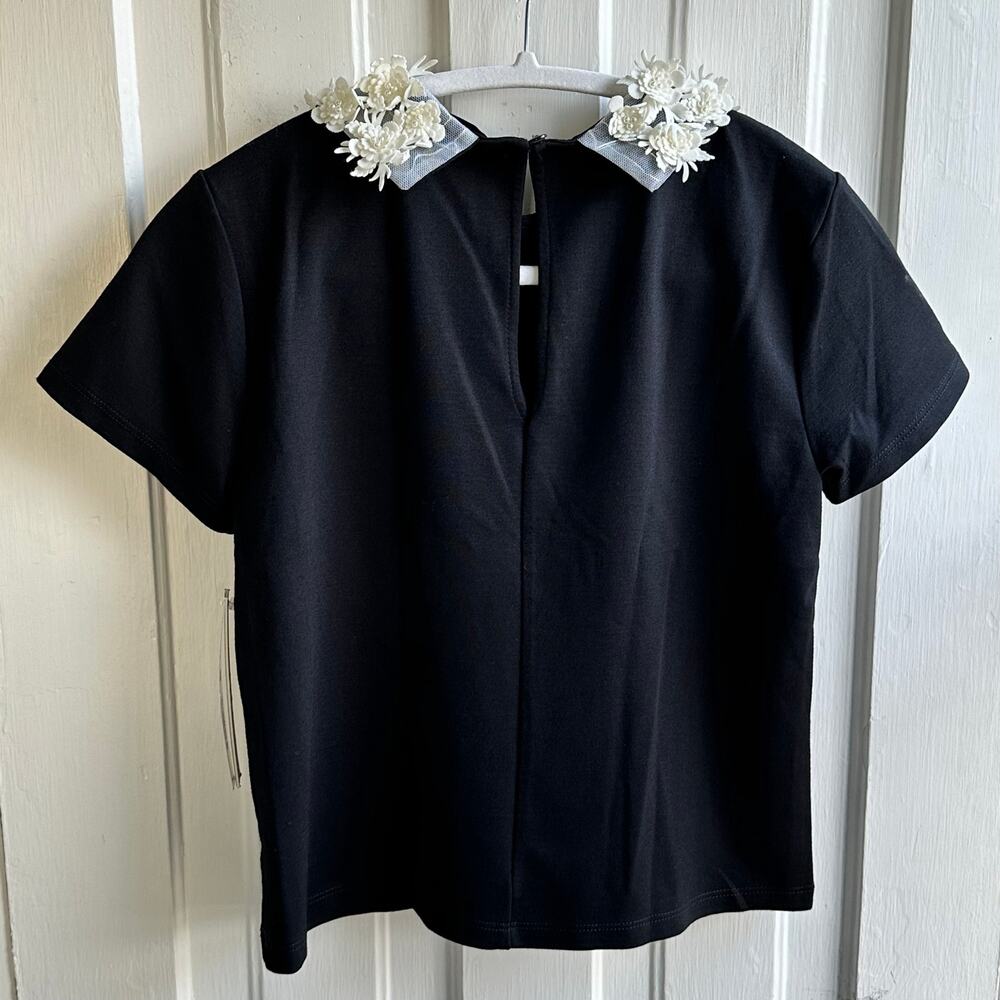 Aqua Floral Collar Top XS NWT Black Embellished Peter Pan Collar - Picture 9 of 9